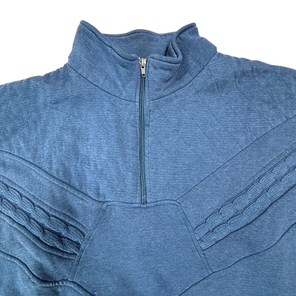 Vintage Blue Quilted Half‎ Zip Sweatshirt Casual Pullover Top XL